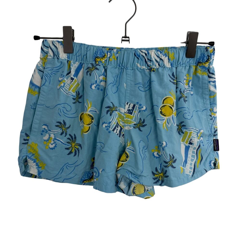 Patagonia Barely Baggies Shorts Womens Small Blue Beach Swim Tropical Lemons 2.5